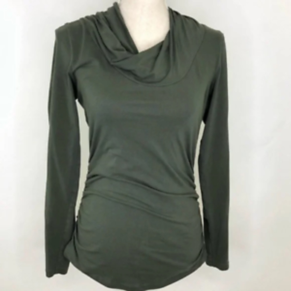 CAbi Twisted Neck Long Sleeve Shirt (Olive)